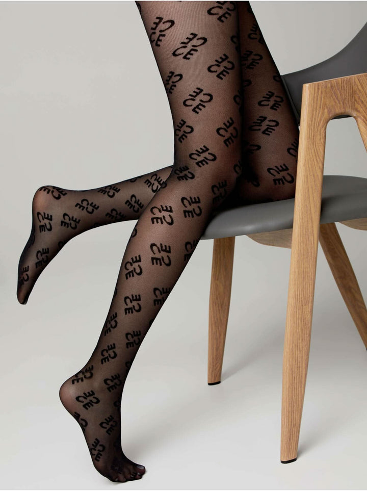 CONTE LEGEND 30 - Logo Patterned Tights with Mesh Effect - IDEALINE INC.