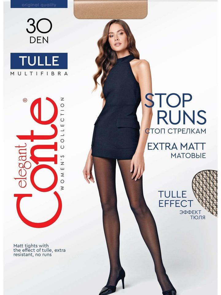 TULLE 30 Sheer Elegance Matte Tights with Tulle Effect - IDEALINE INC.