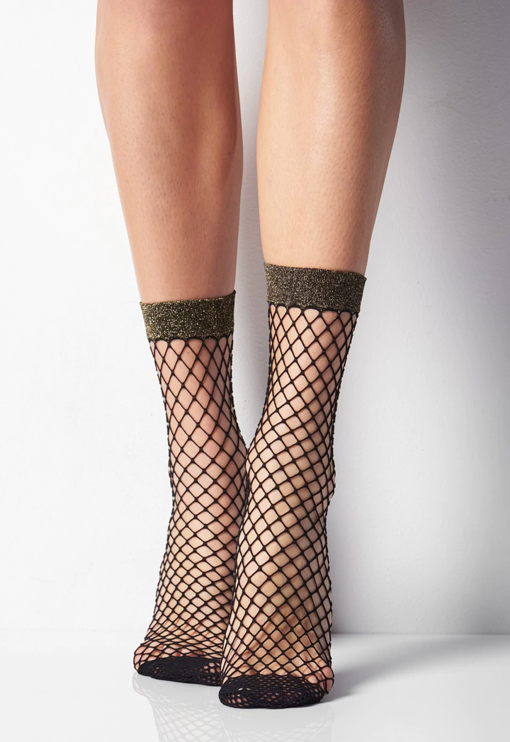 ALBA RETE Netted Socks by Veneziana - Sophisticated Fishnet Style with Glamorous Lurex Cuff