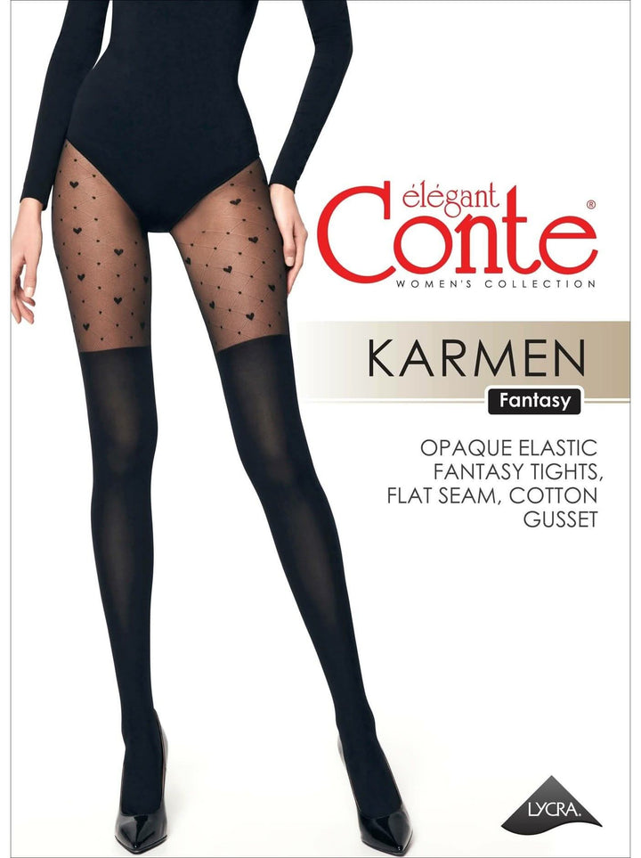 KARMEN ELEGANCE - Knee High Look Tights with Heart Motif - IDEALINE INC.