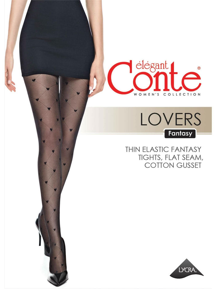 LOVERS CHARM 20 - Diamonds & Hearts Patterned Tights - IDEALINE INC.