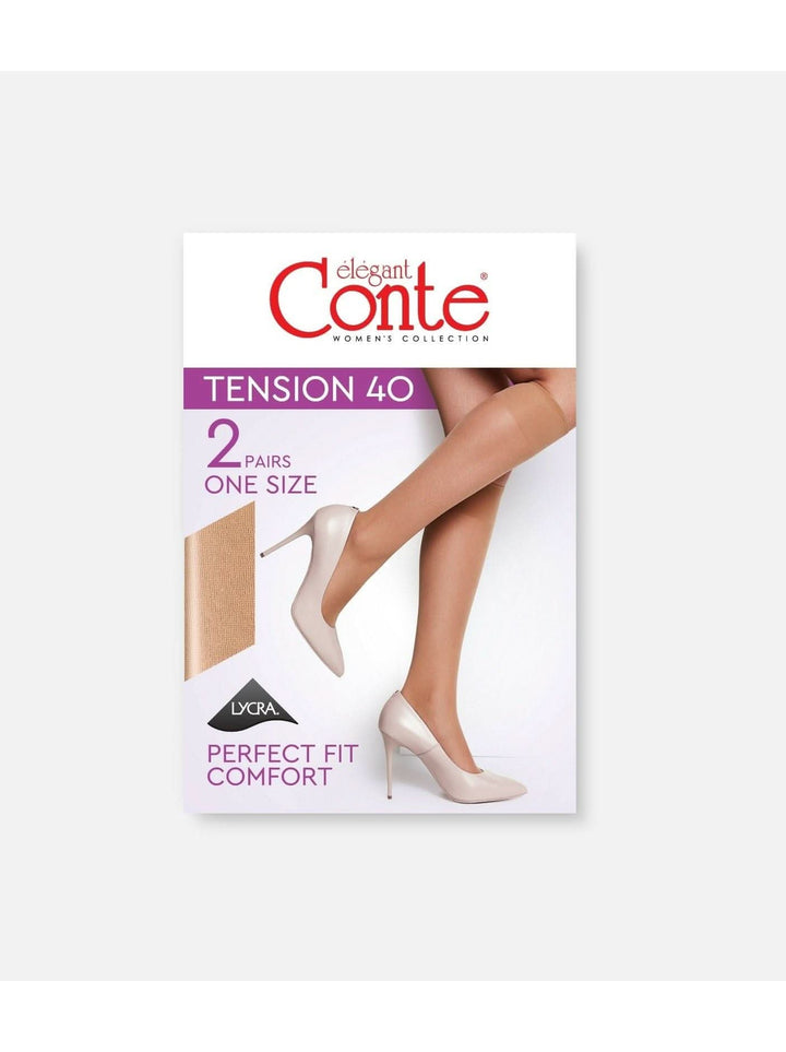 TENSION 40 - Semi-Matte Elastic Knee Highs (2 pairs) - IDEALINE INC.