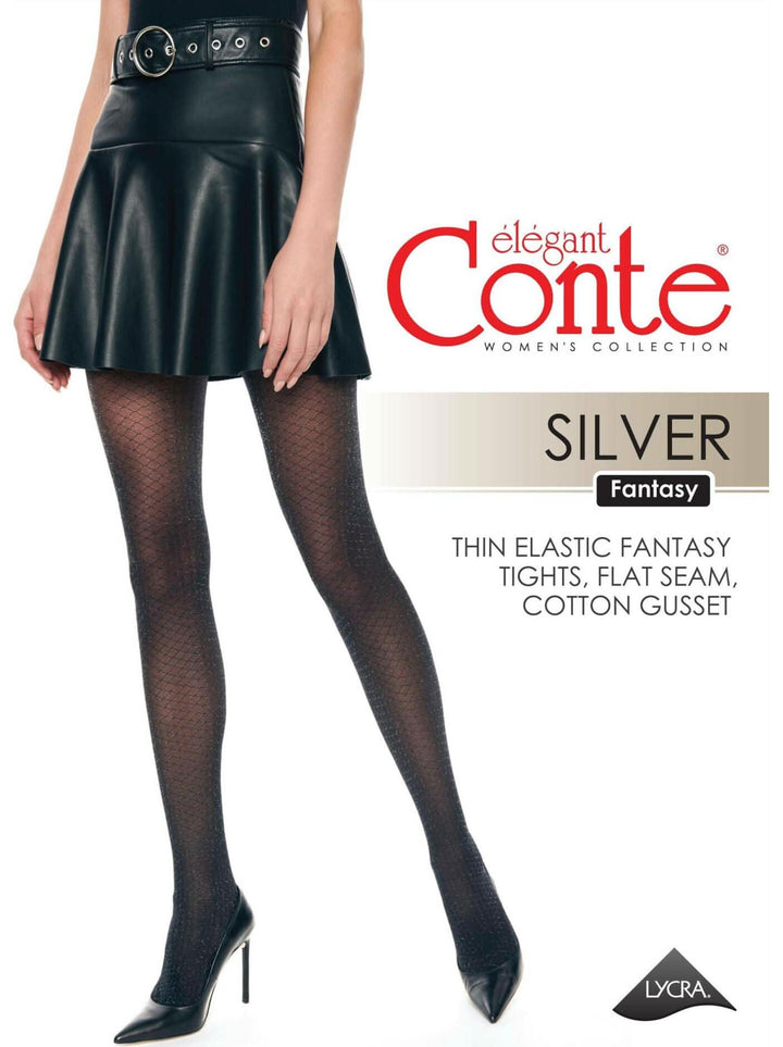 SILVER Shimmer 40 - Elegant Honeycomb Shine Tights - IDEALINE INC.