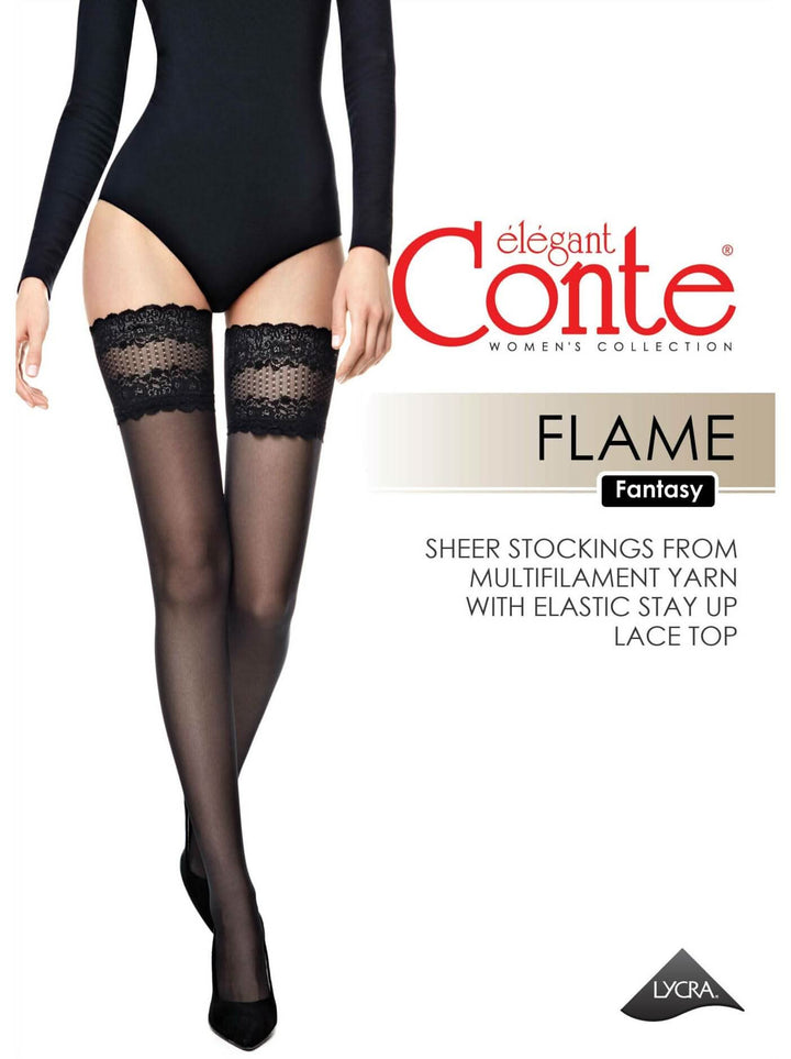 FLAME 20 - Sheer Stockings with Silicone Lace Top - IDEALINE INC.