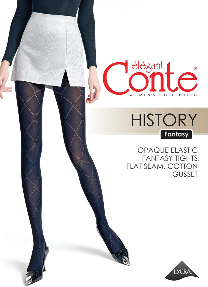 CONTE HISTORY - Elegant Diamond Pattern Tights - IDEALINE INC.