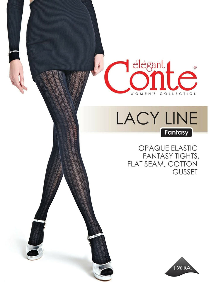 LACY LINE CHARM 30 - Elegant Striped Lace Hosiery - IDEALINE INC.