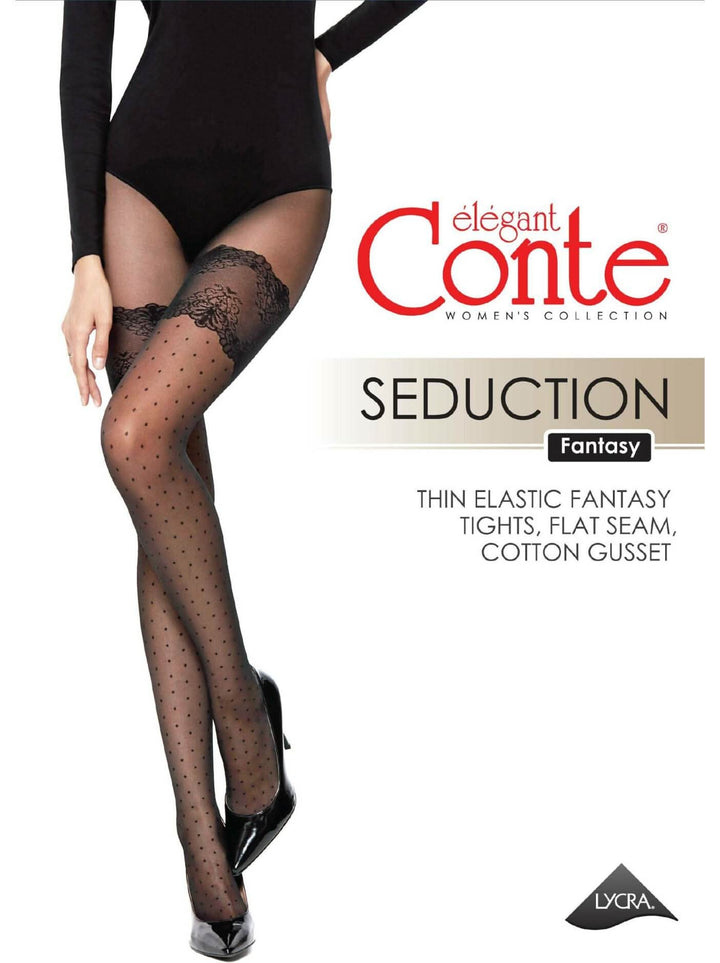 SEDUCTION Charm 20 - Polka Dot Tights with Stocking Imitation - IDEALINE INC.