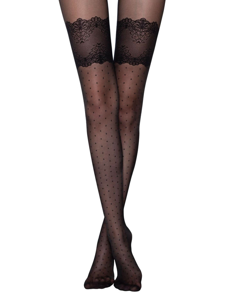 SEDUCTION Charm 20 - Polka Dot Tights with Stocking Imitation - IDEALINE INC.