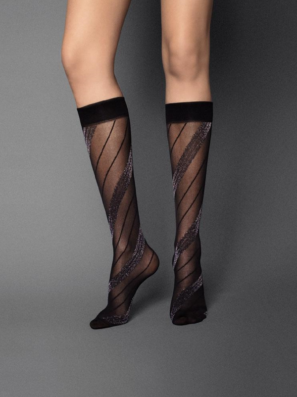 SPIGA LUREX 15 - Cross-Stripe Lurex Knee Highs