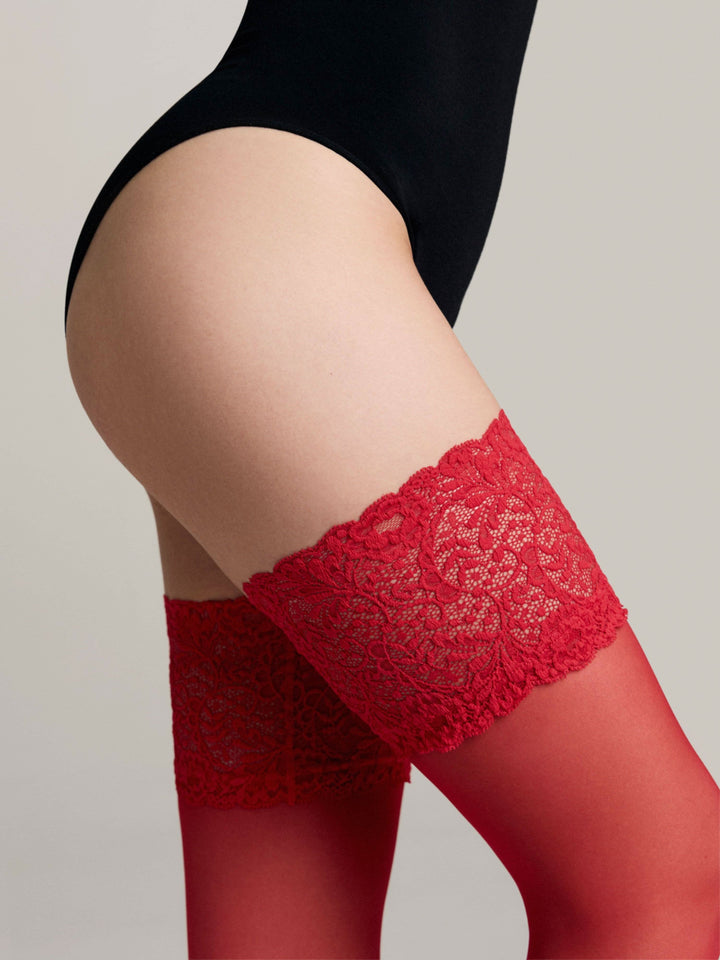 AMOUR 20 - Luxurious Silk-Effect Stockings with Lace Trim - IDEALINE INC.